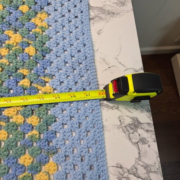 Handmade Blue Yellow Crocheted Granny Patch Baby Blanket Throw - Picture 7 of 8